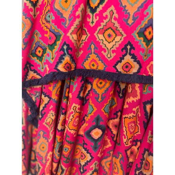 Made In India Vibrant Kaftan Kurta Tiered Cotton Maxi Dress Farm Rio Style - Picture 5 of 8